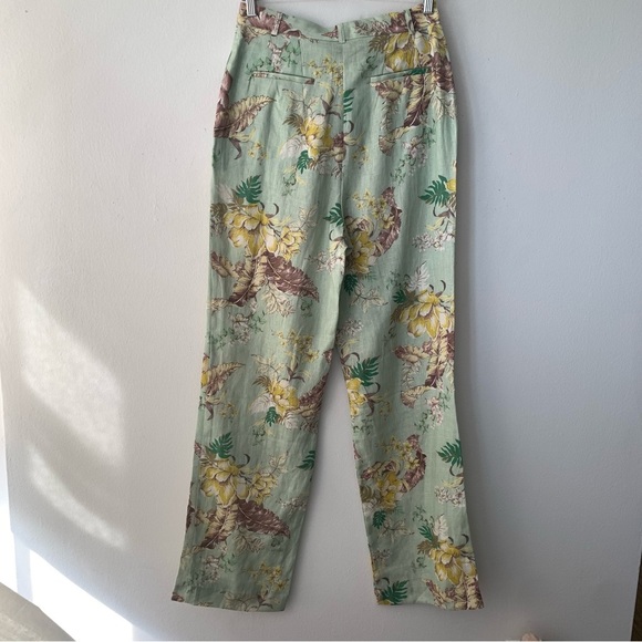 NWT Zimmermann Matchmaker Linen Straight Trouser Pants Mint Tropical Floral - Picture 11 of 14